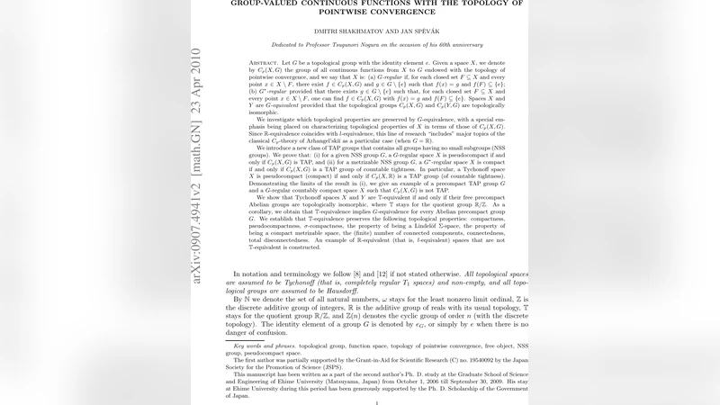 Group-valued continuous functions with the topology of pointwise   convergence