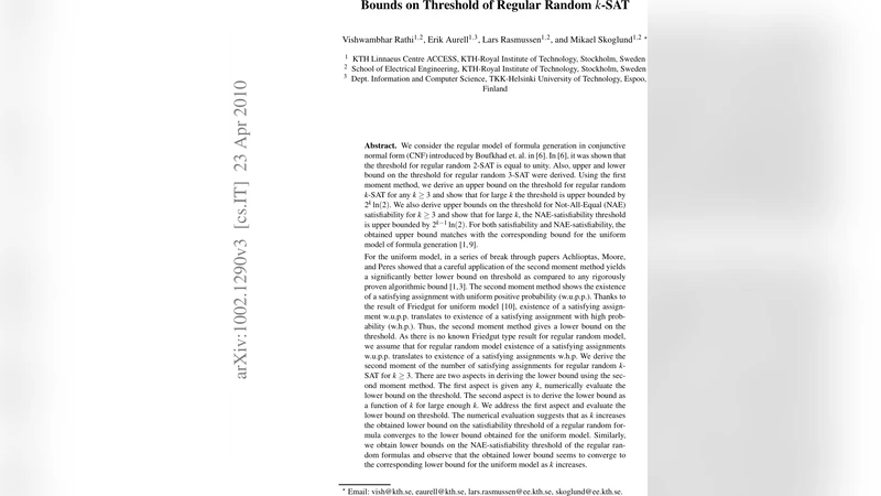 Bounds on Threshold of Regular Random $k$-SAT