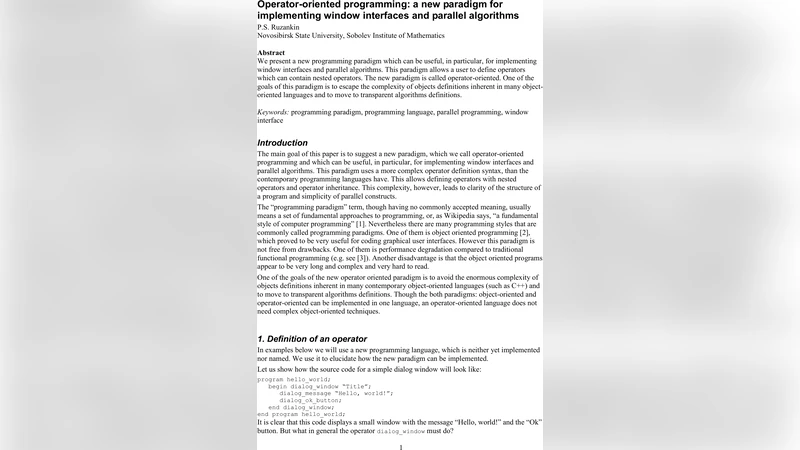 Operator-oriented programming: a new paradigm for implementing window   interfaces and parallel algorithms