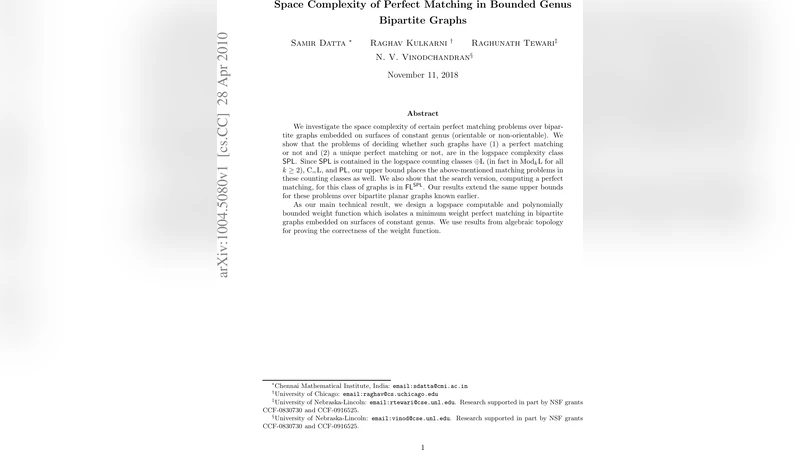 Space Complexity of Perfect Matching in Bounded Genus Bipartite Graphs