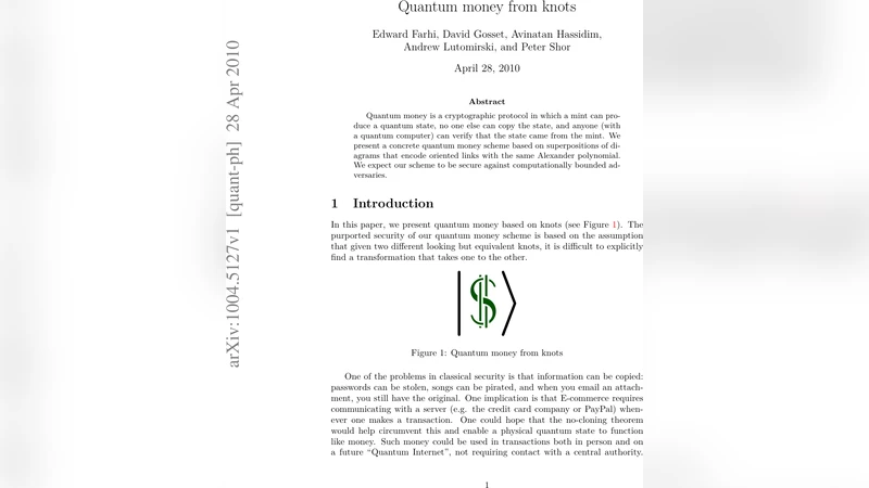 Quantum money from knots