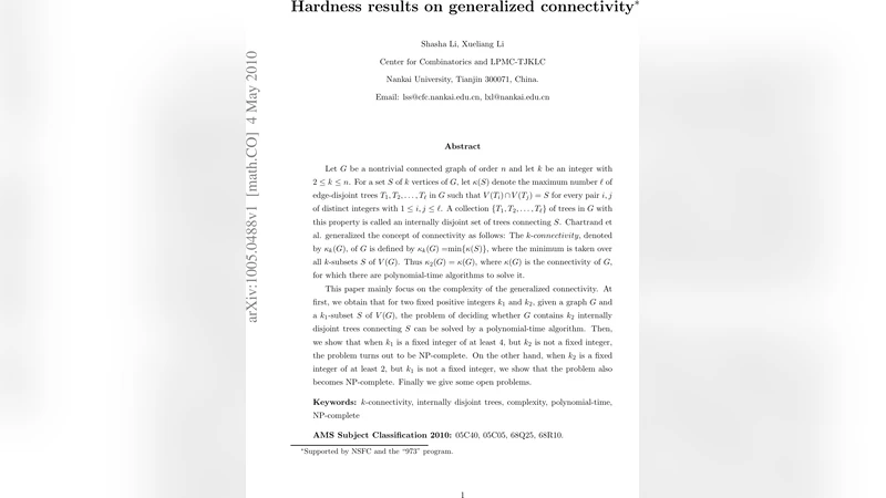 Hardness results on generalized connectivity
