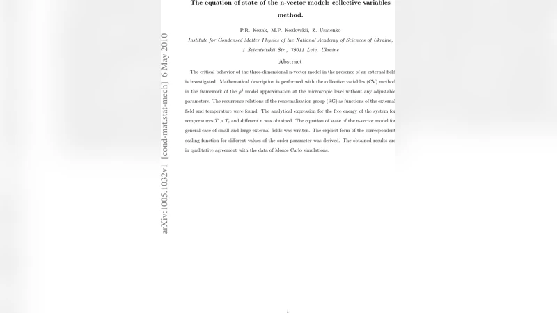 The equation of state of the n-vector model: collective variables method
