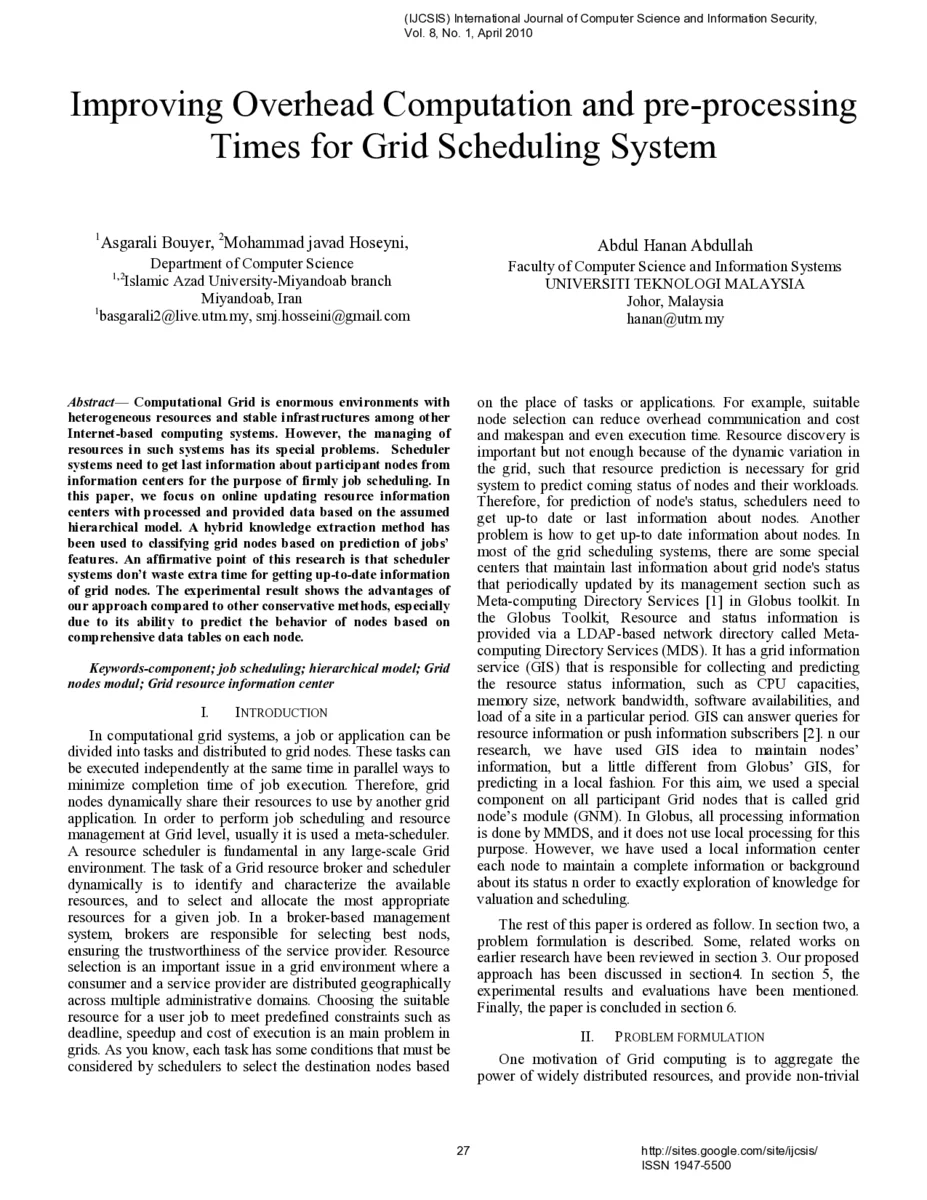 Improving Overhead Computation and pre-processing Time for Grid   Scheduling System