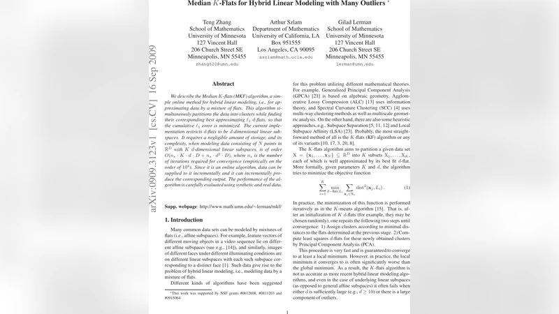 Median K-flats for hybrid linear modeling with many outliers