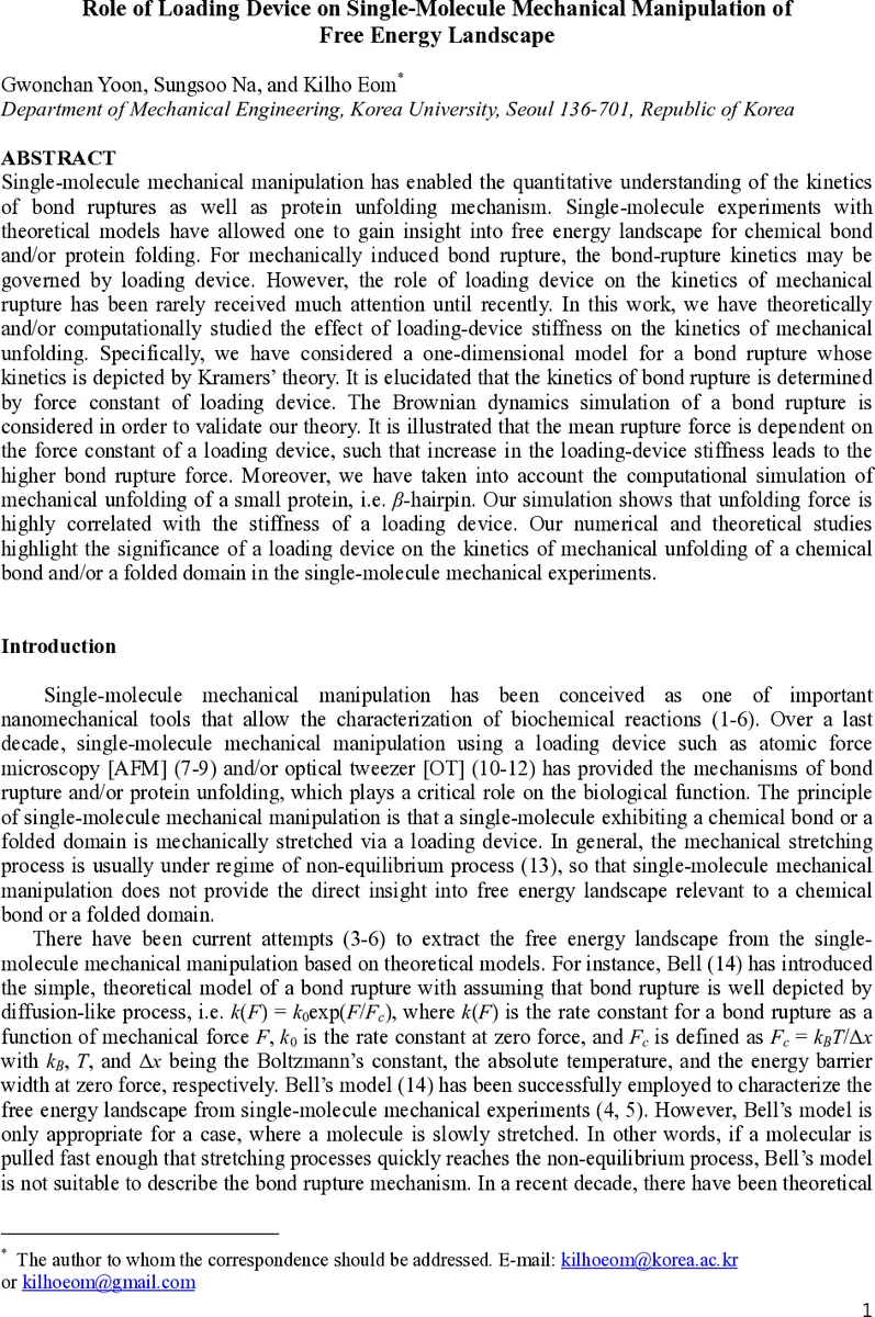 Role of Loading Device on Single-Molecule Mechanical Manipulation of   Free Energy Landscape