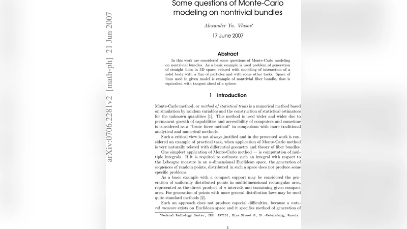 Some questions of Monte-Carlo modeling on nontrivial bundles