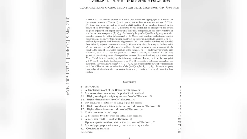 Overlap properties of geometric expanders