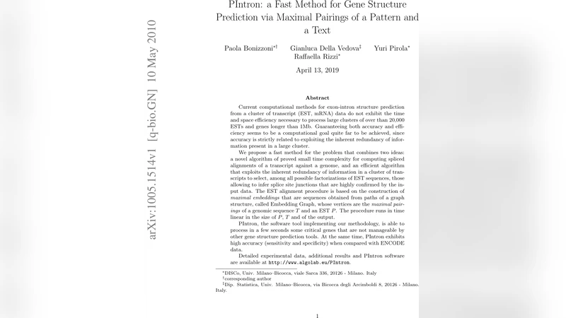 PIntron: a Fast Method for Gene Structure Prediction via Maximal   Pairings of a Pattern and a Text