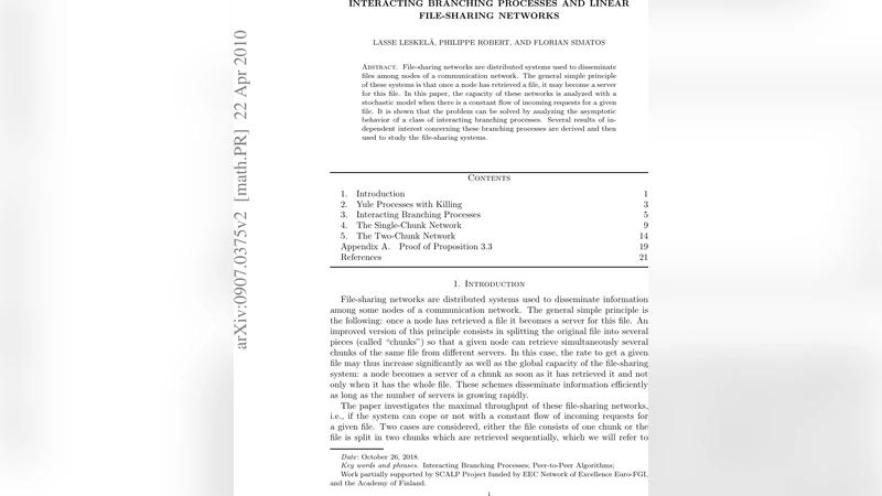 Interacting branching processes and linear file-sharing networks