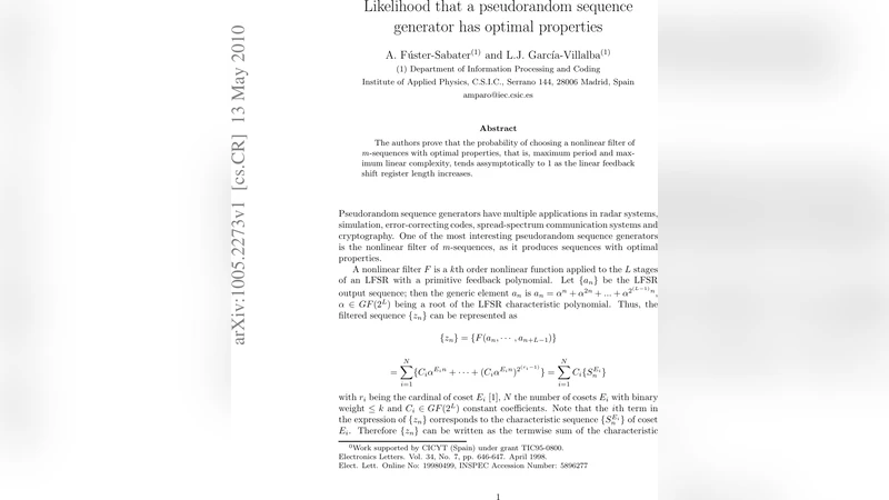 Likelihood that a pseudorandom sequence generator has optimal properties