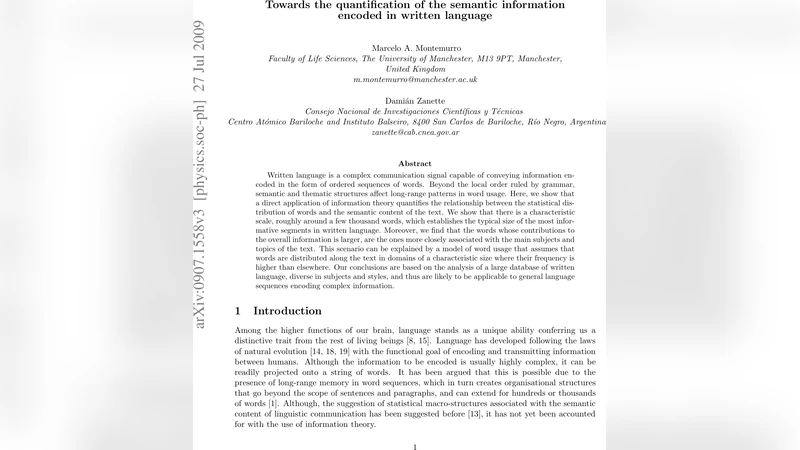 Towards the quantification of the semantic information encoded in   written language