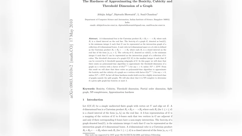 The Hardness of Approximating the Threshold Dimension, Boxicity and   Cubicity of a Graph