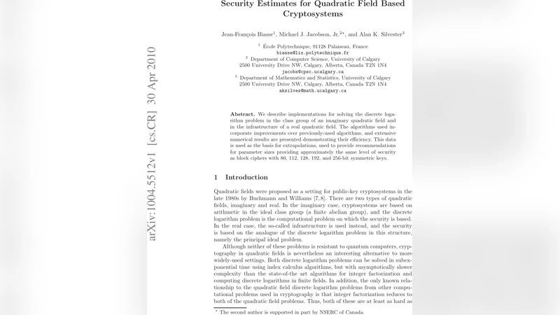 Security Estimates for Quadratic Field Based Cryptosystems