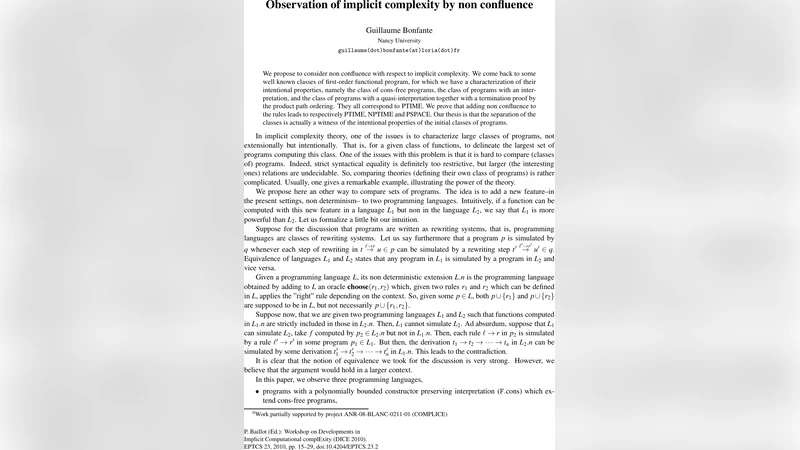 Observation of implicit complexity by non confluence