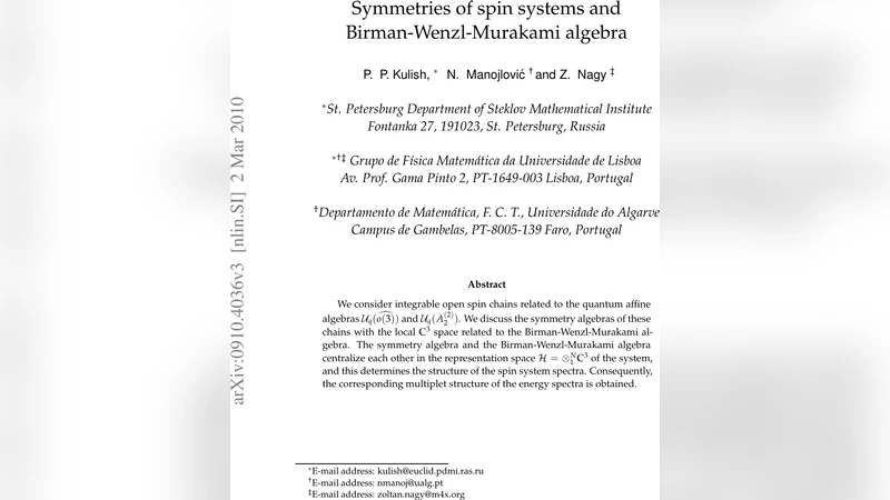Symmetries of spin systems and Birman-Wenzl-Murakami algebra