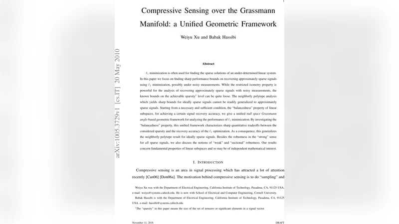 Compressive Sensing over the Grassmann Manifold: a Unified Geometric   Framework