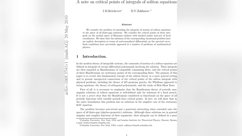 A note on critical points of integrals of soliton equations