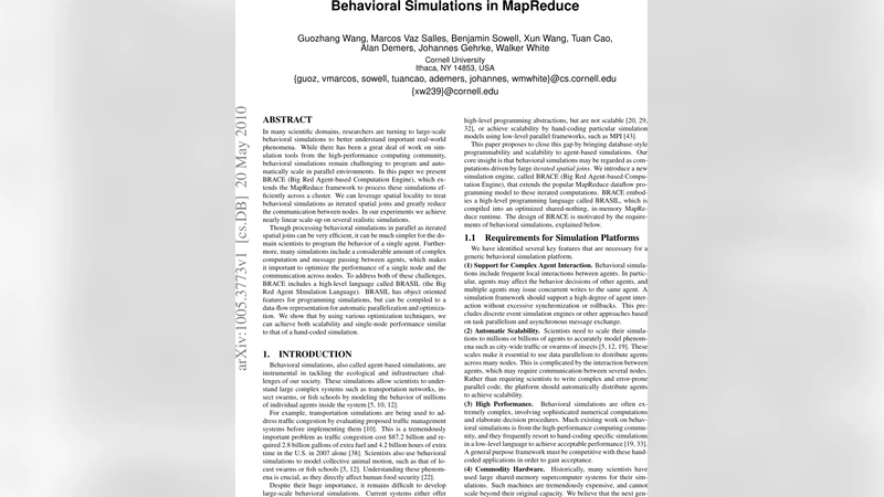Behavioral Simulations in MapReduce