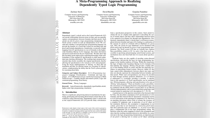 A Meta-Programming Approach to Realizing Dependently Typed Logic   Programming