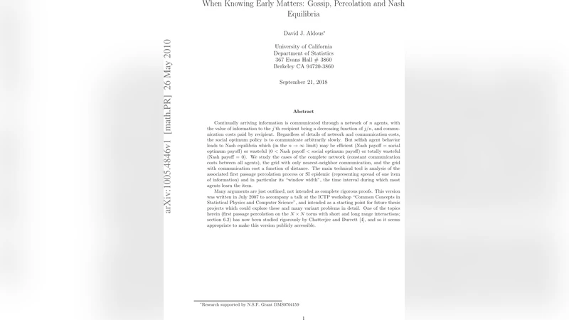 When Knowing Early Matters: Gossip, Percolation and Nash Equilibria