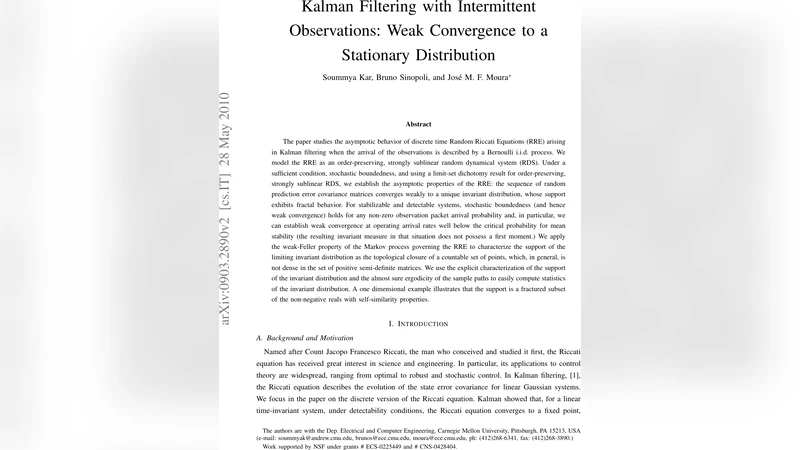 Kalman Filtering with Intermittent Observations: Weak Convergence to a   Stationary Distribution