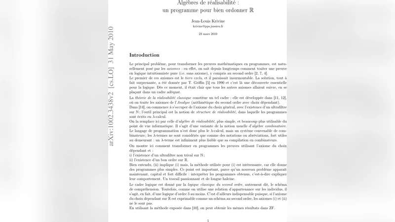 Alg`ebres de realisabilite: un programme pour bien ordonner R