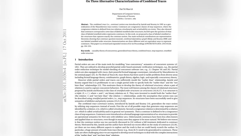 On Three Alternative Characterizations of Combined Traces