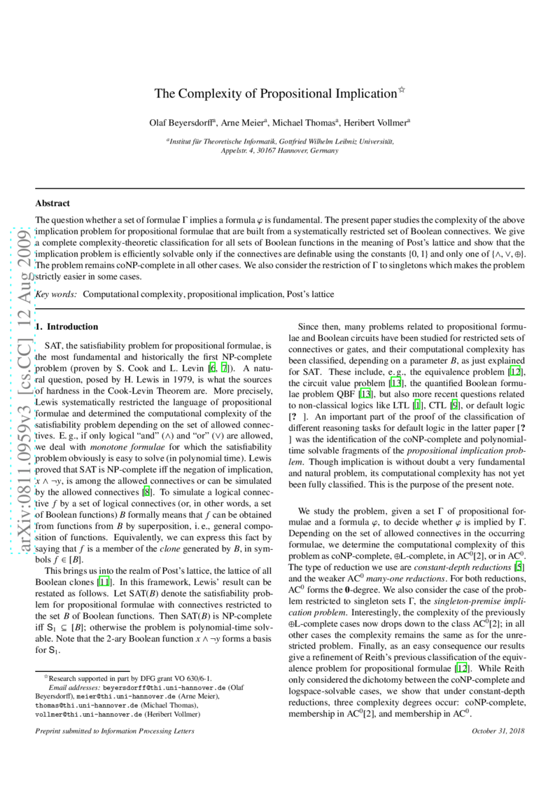 The Complexity of Propositional Implication