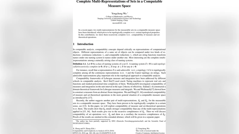 Complete Multi-Representations of Sets in a Computable Measure Space
