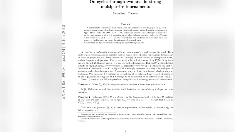 On cycles through two arcs in strong multipartite tournaments