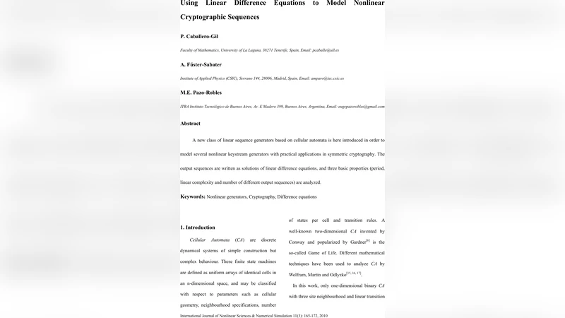 Using Linear Difference Equations to Model Nonlinear Cryptographic   Sequences