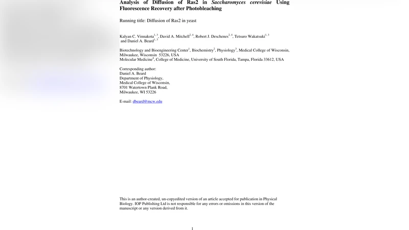 Analysis of Diffusion of Ras2 in Saccharomyces cerevisiae Using   Fluorescence Recovery after Photobleaching
