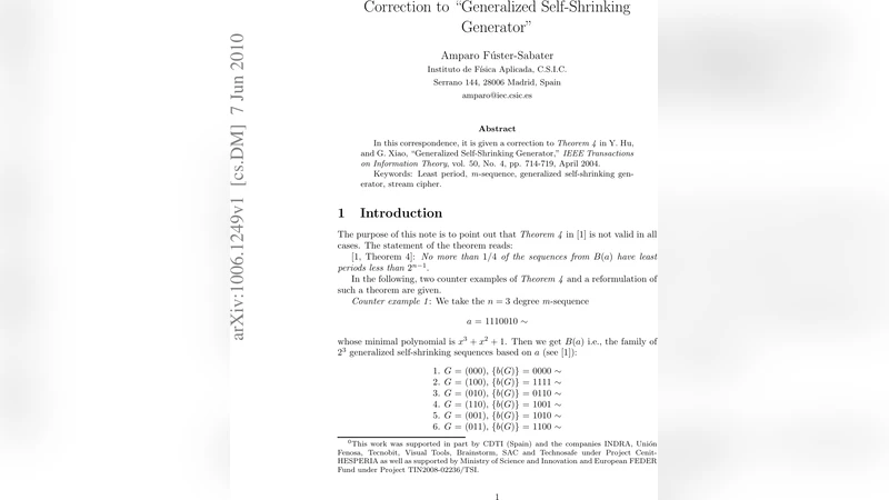 Correction to "Generalized Self-Shrinking Generator"