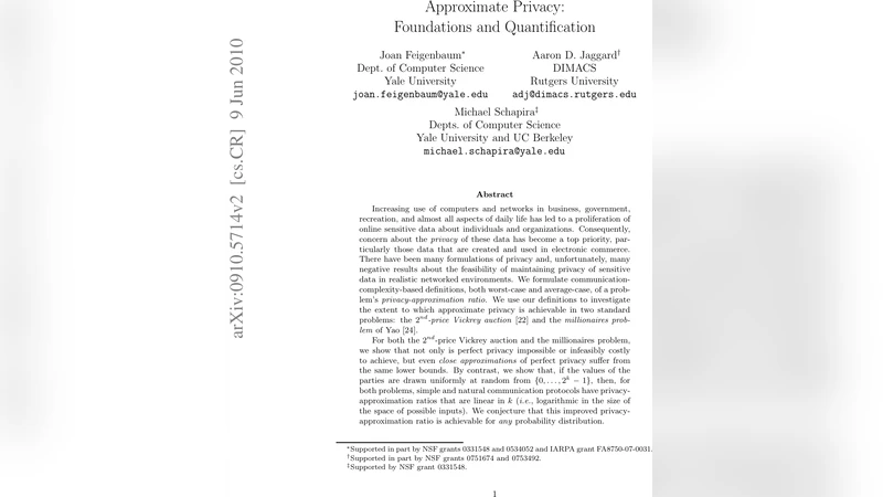 Approximate Privacy: Foundations and Quantification