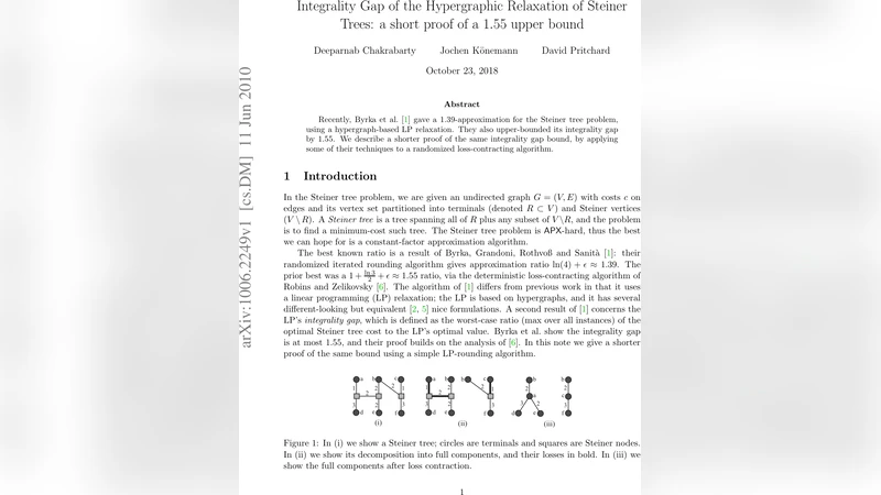 Integrality Gap of the Hypergraphic Relaxation of Steiner Trees: a short   proof of a 1.55 upper bound