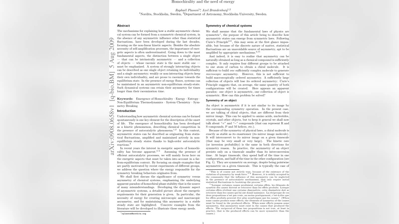 Homochirality and the need of energy