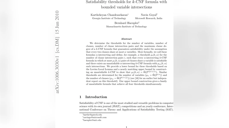 Satisfiability Thresholds for k-CNF Formula with Bounded Variable   Intersections