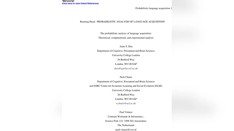 The probabilistic analysis of language acquisition: Theoretical,   computational, and experimental analysis