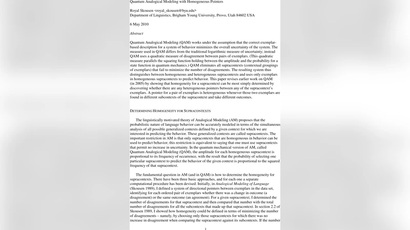 Quantum Analogical Modeling with Homogeneous Pointers