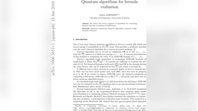 Quantum algorithms for formula evaluation