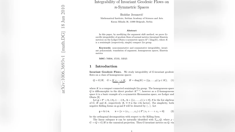 Integrability of Invariant Geodesic Flows on n-Symmetric Spaces