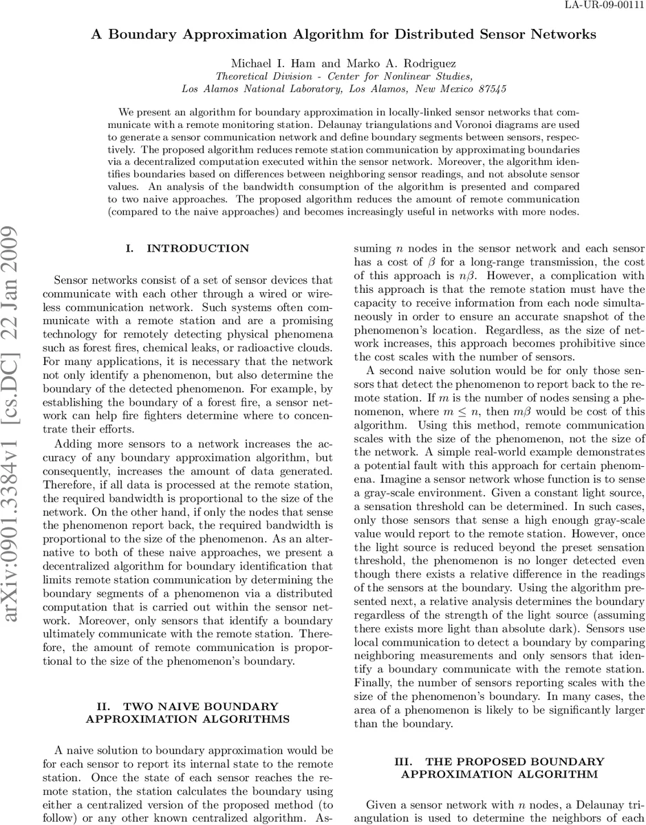 A Boundary Approximation Algorithm for Distributed Sensor Networks