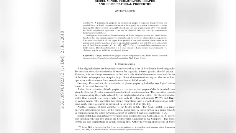 Seidel Minor, Permutation Graphs and Combinatorial Properties