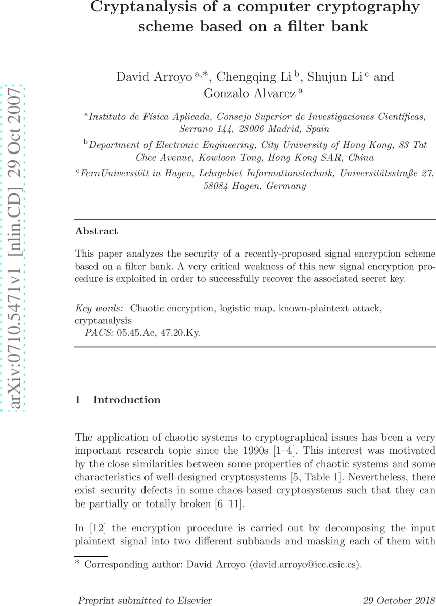 Cryptanalysis of a computer cryptography scheme based on a filter bank