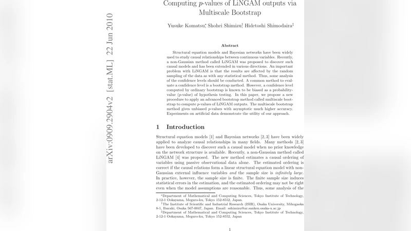 Computing p-values of LiNGAM outputs via Multiscale Bootstrap