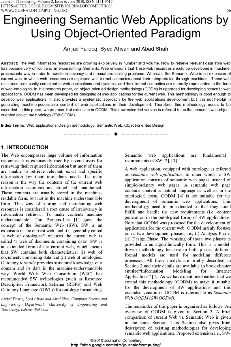 Engineering Semantic Web Applications by Using Object-Oriented Paradigm