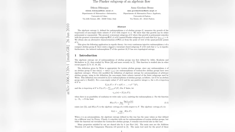 The Pinsker subgroup of an algebraic flow