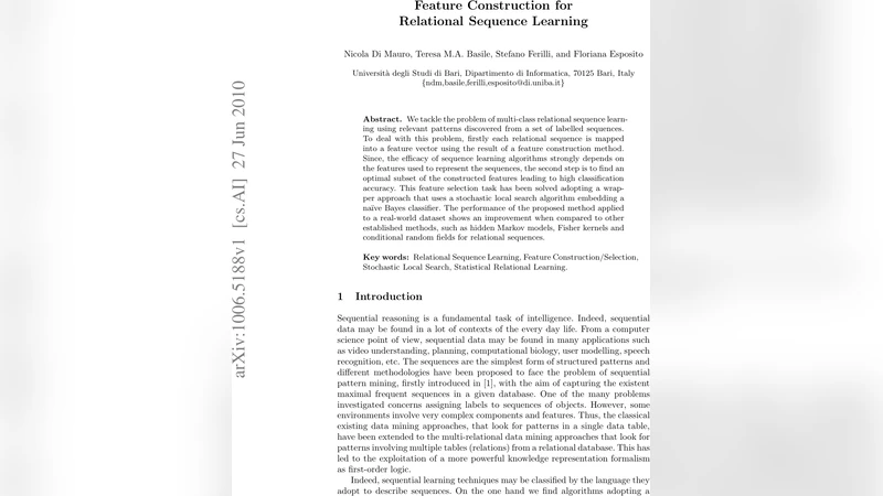Feature Construction for Relational Sequence Learning