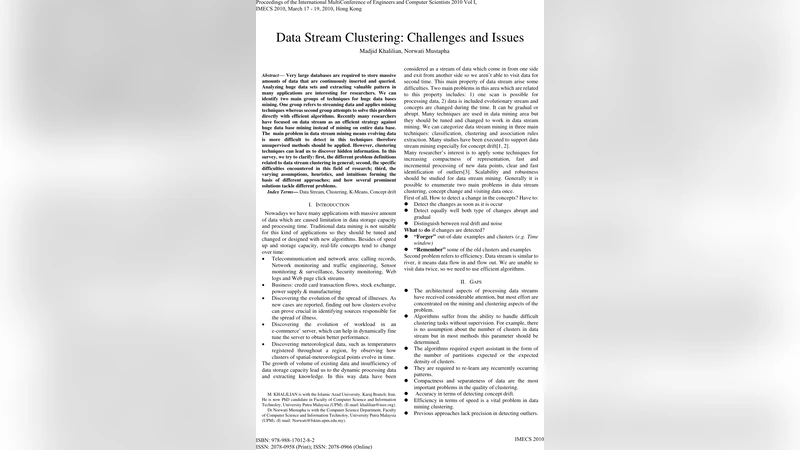 Data Stream Clustering: Challenges and Issues